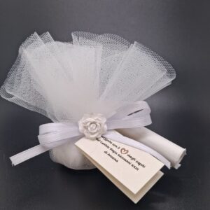 Bomboniera Confetti con Tulle color bianco con pergamena